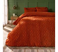 OHS Cable Knit Fleece Duvet Cover Set Warm Reversible Bedding in Burnt Orange | Size: Double OHS Burnt Orange Double