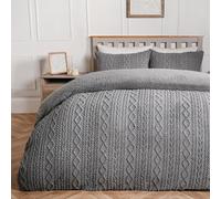 OHS Cable Knit Fleece Duvet Cover Set Warm Reversible Bedding in Light Grey | Size: King OHS Light Grey King