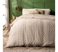 OHS Cable Knit Fleece Duvet Cover Set Warm Reversible Bedding in Natural | Size: Double OHS Natural Double