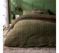 OHS Cable Knit Fleece Duvet Cover Set Warm Reversible Bedding in Olive | Size: Double OHS Olive Double