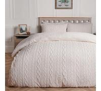 Ohs Cable Knit Fleece Duvet Cover Set Warm Reversible Bedding, Natural - Double