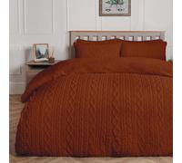 Ohs Cable Knit Fleece Duvet Cover Set Warm Reversible Bedding, Rust - Double