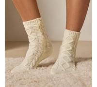 Ohs Cable Knit Non Slip Warm Slipper Lounge Socks, Cream