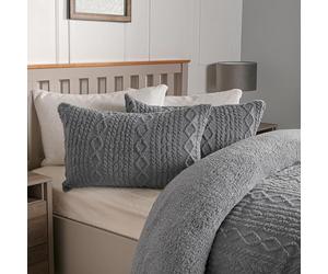 OHS Cable Knit Sherpa Fleece Duvet Set, Winter Double Bedding Super Soft Warm Quilt Covers with Pillowcases Bedding Double Reverse Fur Fleece Duvet Covers - Grey