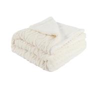 OHS Cable Knit Sherpa Throw Chunky Knit Reversible, Cream - 180 x 210cm | Cable Knit Sherpa Throw in Cream, 180 x 210cm, Chunky Knit Face with Soft Sherpa Fleece Reverse