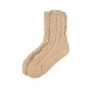 OHS Cable Knit Slipper Socks for Men & Women Soft Winter Warm Slipper Socks with Grippers Non Slip Thermal Bed Sock with Fluffy Lining Gifts for Women Men, Natural - One Size