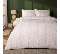 OHS Cable Knit Super King Duvet Set with Pillowcases Quilt Cover, Natural | Soft Cosy Warm Polyester Microfibre Superking Bedding Modern Comfy Duvet Cover Sets