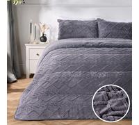 OHS Cable Knit Teddy Fleece 10.5 Tog Coverless Duvet with Pillowcases in Dark Grey | Size: Single OHS Dark Grey Single