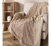 Ohs Cable Knit Ultra Soft Sherpa Fleece Throw Reversible Bed Blanket