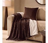 OHS Cable Knit Ultra Soft Sherpa Fleece Throw Reversible Bed Blanket in Brown | Size: 130 cm x 160 cm OHS Brown 130 cm x 160 cm