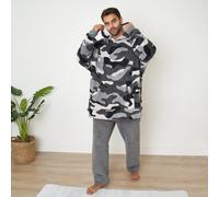 Ohs Camo Oversized Hoodie Blanket Wearable Sherpa Sweatshirt, Charcoal