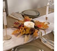 OHS Candle Holder, Decorative Autumn Candle Plate Table Centrepiece Rustic Brown Fall with Leaves & Corns Iron Candles Tray for Christmas Wedding Mantel Home Decor, Brown