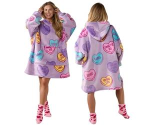 OHS Candy Hearts Blanket Hoodie Women, Mothers Day Gifts Super Soft Sherpa Fleece Warm Comfy Oversized Wearable Blanket Snuggle Hoodie Sweatshirt for Adult Girls Kids Big Pocket, Purple