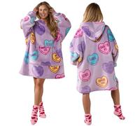 OHS Candy Hearts Hoodie for Women, Warm Snuggle Blanket Hoodies for Women Comfy Soft Fluffy Wearable Blanket Ultra Soft Sherpa Fleece Hoodie - One Size, Purple