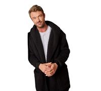 OHS Cardigan Men Women Waterfall Teddy Fleece Long Sleeve Open Front Wrap Style Cardigan Sweater with Pockets Lightweight Ultra Soft Warm Cardigan Casual Wear & Lounging, Black-L/XL