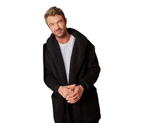 OHS Cardigan Men Women Waterfall Teddy Fleece Long Sleeve Open Front Wrap Style Cardigan Sweater with Pockets Lightweight Ultra Soft Warm Cardigan Casual Wear & Lounging, Black-L/XL