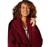 OHS Cardigans for Women Waterfall Teddy Fleece Long Sleeve Open Front Wrap Style Cardigan Sweater with Pockets Lightweight Ultra Soft Warm Cardigan Casual Wear & Lounging, Burgundy-L/XL