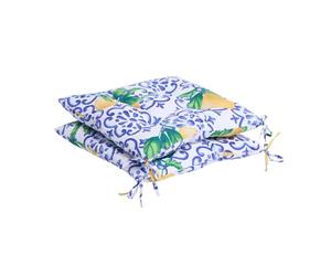 OHS Chair Cushions Pack of 2 Lemon Print Seat Pads For Dining Chairs Indoor/Outdoor Soft Comfy Seat Cushions with Ties For Garden Living Room Kitchen, Blue/Yellow-40x40cm