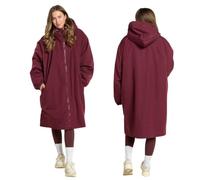 OHS Changing Robe Women's Jackets, Oversized Waterproof Jacket Fleece Lining Rain Coats for Women Drying Robe with Hood & Pockets Lightweight Ladies Jackets for Outdoor Travel, Burgundy - S/M