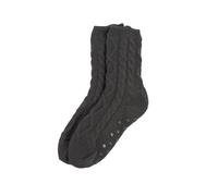 OHS Charcoal Grey Slipper Socks Men Cable Knit, Soft Winter Warm Slipper Socks with Grippers Non Slip Thermal Bed Sock with Fluffy Lining Gifts for Men Women, One Size