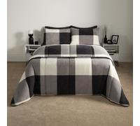 OHS Check Coverless Duvet Pillowcase Teddy Fleece Gingham 10.5 Tog, Grey - Double
