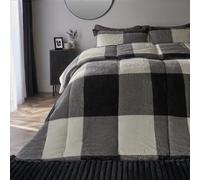 OHS Check Coverless Duvet Pillowcase Teddy Fleece Gingham 10.5 Tog, Grey - King