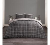 OHS Check Duvet Cover Bedding Set Quilt Pillowcase, Charcoal/black - Double