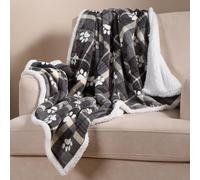 OHS Check Fleece Pet Blanket Throw Supersoft Plush Sherpa, Grey - 100 X 120Cm