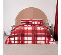 OHS Check King Size Duvet Cover Teddy Fleece, Christmas Bedding Quilt Cover Bed Set Ultra Soft King Size Tartan Duvet Sets Covers with Pillowcases, Red