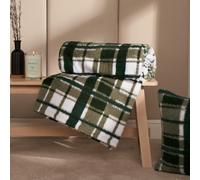 OHS Check Tartan Teddy Fleece Throw Over Bed Blanket Warm Soft in Dark Green | Size: 125 cm x 150 cm OHS Dark Green 125 cm x 150 cm