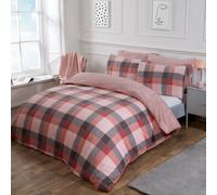 Dreamscene Check Teddy Duvet Cover with Pillowcase Super Soft Fleece Fluffy Winter Tartan Bedding Set, Blush Pink Grey - Double