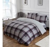 Dreamscene Check Teddy Duvet Cover with Pillowcase Super Soft Fleece Fluffy Winter Tartan Bedding Set, Grey Silver Charcoal - King