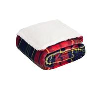 OHS Check Throw Blanket, Oxford Check Throws for Sofa Ultra Soft Warm Fleece Blanket for Bed Christmas Blanket Sherpa Reverse Throw Living Room Bedroom - Red, 130 x 160cm