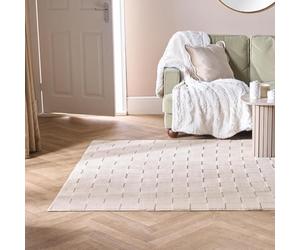 OHS Checker Board Tufted Living Room Rug, Soft Fluffy Rugs for Bedroom Home Decorations Modern Small Rug Non Slip Non Shedding Hallway Runner Low Pile Carpet, Cream - 80 x 150cm