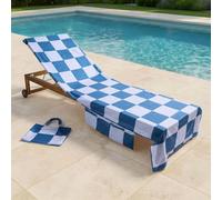 OHS Checkerboard Beach Towel with Bag Quick Dry Absorbent Travel Spa in Blue OHS Blue
