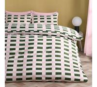 Ohs Checkerboard Bedding Set Microfibre Duvet Cover With Pillowcase, Pink/green - Double