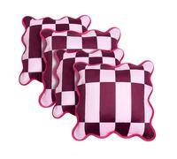 OHS Checkerboard Cushion Covers 45 x 45 Scallop Edge, Matte Velvet Cushion Covers with Invisible Home Decor Throw Pillow Cover for Sofa Bedroom Living Room, Burgundy/Pink