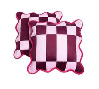 OHS Checkerboard Cushion Covers 45 x 45 Scallop Edge, Super Soft Matte Velvet Decorative Square Throw Pillow Cover with Invisible Zipper Velvet Cushion Covers Home Decor Sofa 2 Pack, Burgundy/Pink