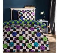 OHS Checkerboard Double Duvet Set Boys Bedding, Gifts for Boys Girls Super Soft Cosy Warm Microfibre Polyester Kids Bedding Quilt Cover Reversible Kids Duvet Set with Pillowcases, Monochrome