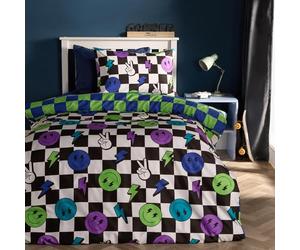 OHS Checkerboard Double Duvet Set Boys Bedding, Gifts for Boys Girls Super Soft Cosy Warm Microfibre Polyester Kids Bedding Quilt Cover Reversible Kids Duvet Set with Pillowcases, Monochrome