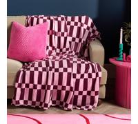 Ohs Checkerboard Flannel Fleece Throw Blanket Soft Bedspread, Burgundy/pink - 125 X 150 Cm