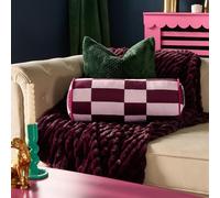 Ohs Checkerboard Matte Velvet Bolster Pillow Soft Cylindrical Cushion