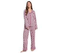 OHS Checkerboard Piped Womens Pyjamas, for Women Long Sleeve Shirt and Full Length Bottom Pyjamas Bride Pjs Set Two Piece Button Down Soft Warm Winter Nightwear, Burgundy - S/M