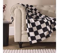 Ohs Checkerboard Polar Fleece Throw Blanket Lightweight Bedspread, Monochrome - 120 X 150 Cm