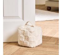 OHS Checkerboard Weighted Fluffy Fleece Decorative Doorstop in Cream OHS Cream