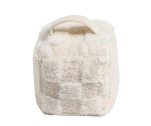 OHS Checkered Cube Door Stops Indoors with Handle, Soft Fluffy Decorative Door Stops for Home and Office Cube Doorstop Weighted Home Interior Doorstop Stopper Floor Decorative, Cream