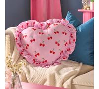 OHS Cherries Frill Heart Shaped Scatter Cushion Throw Pillow in Pink OHS Pink