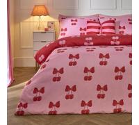 Ohs Cherry Bow Bedding Set Microfibre Reversible Duvet Cover With Pillowcase, Pink/red - King