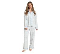 OHS Cherry Bow Bride Pyjamas, Gifts for Women Long Sleeve and Full Length Bottom Pjs for Women Sets Two Piece Button Down Women's Pyjama Sets Sleepwear Loungewear, Blue/White - S/M