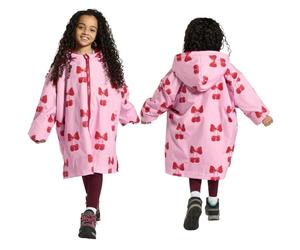 OHS Cherry Bow Dry Robe Boys Girls Coat, Oversized Waterproof Jacket Lightweight Fleece Lining Kids Changing Robe with Hood & Pockets Rain Coat Breathable Girls Clothing for Beach Outdoor, L/XL